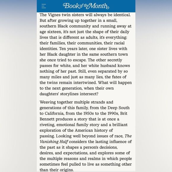 The Vanishing Half Brit Bennett Book of the Month BOTM Hardcover Fiction Novel. - Picture 4 of 5